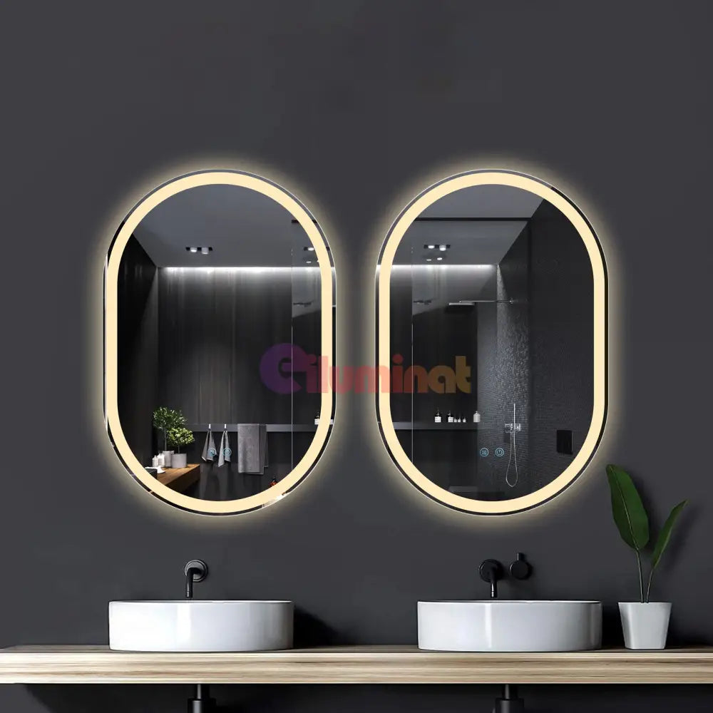 Oglinda Led Ovala 60X90Cm 3 Lumini Dezaburire Si Touch Od061 Mirror