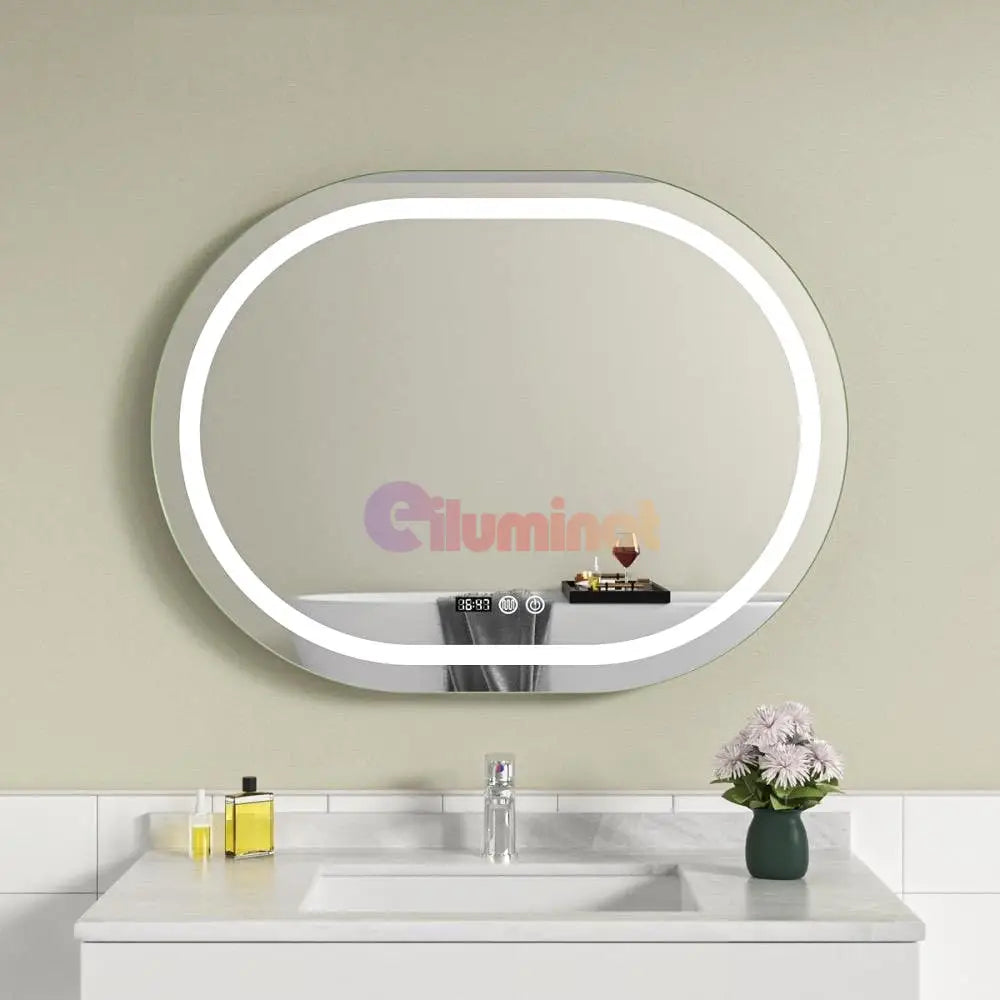 Oglinda LED Ovala 80x60cm Senzor Dezaburire 3 Lumini Temperatura si Ceas W16 FRAMELESS / 80X60CM LED MIRROR