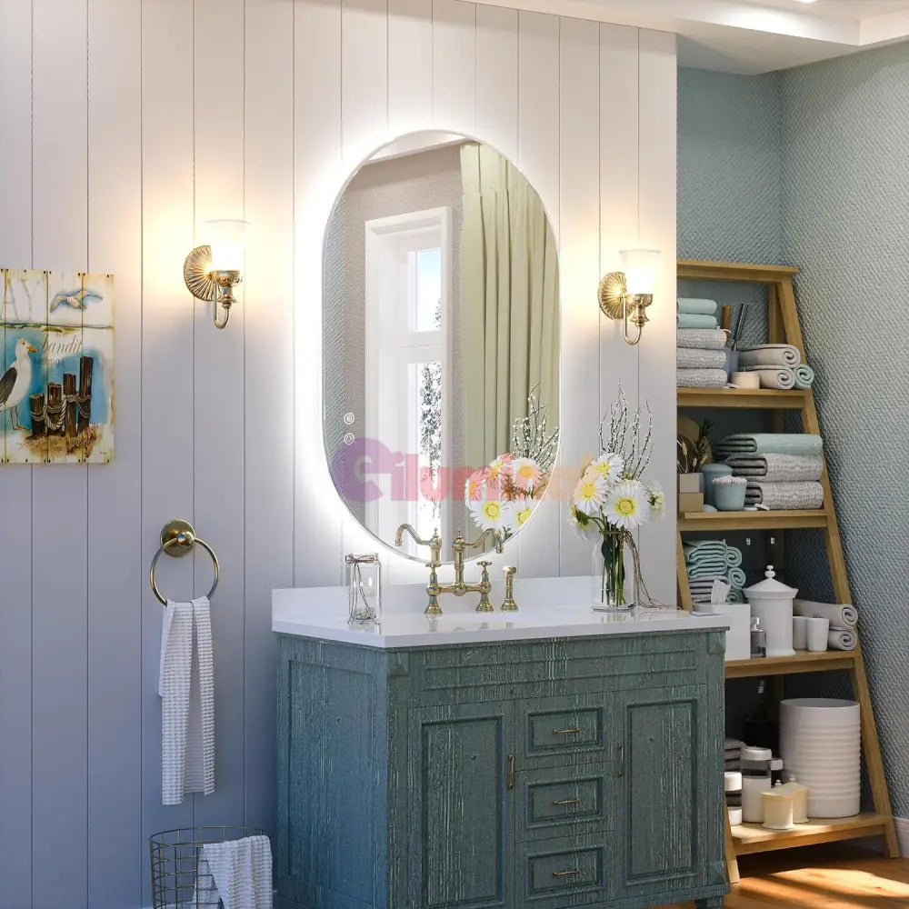 Oglinda Led Ovala Cu Doua Lumini 50X80Cm Functie Dezaburire Si Touch J120Nf Mirror