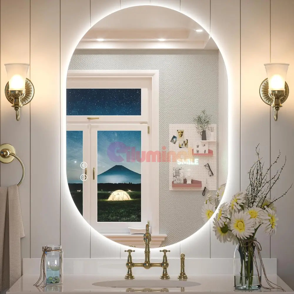 Oglinda Led Ovala Cu Doua Lumini 50X80Cm Functie Dezaburire Si Touch J120Nf Mirror