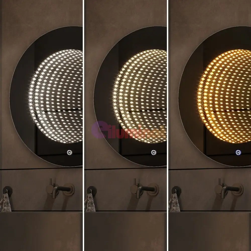 Oglinda Led Rotunda 3D Effect Infinity Mirror 3 Lumini Si Touch J183 Mirror