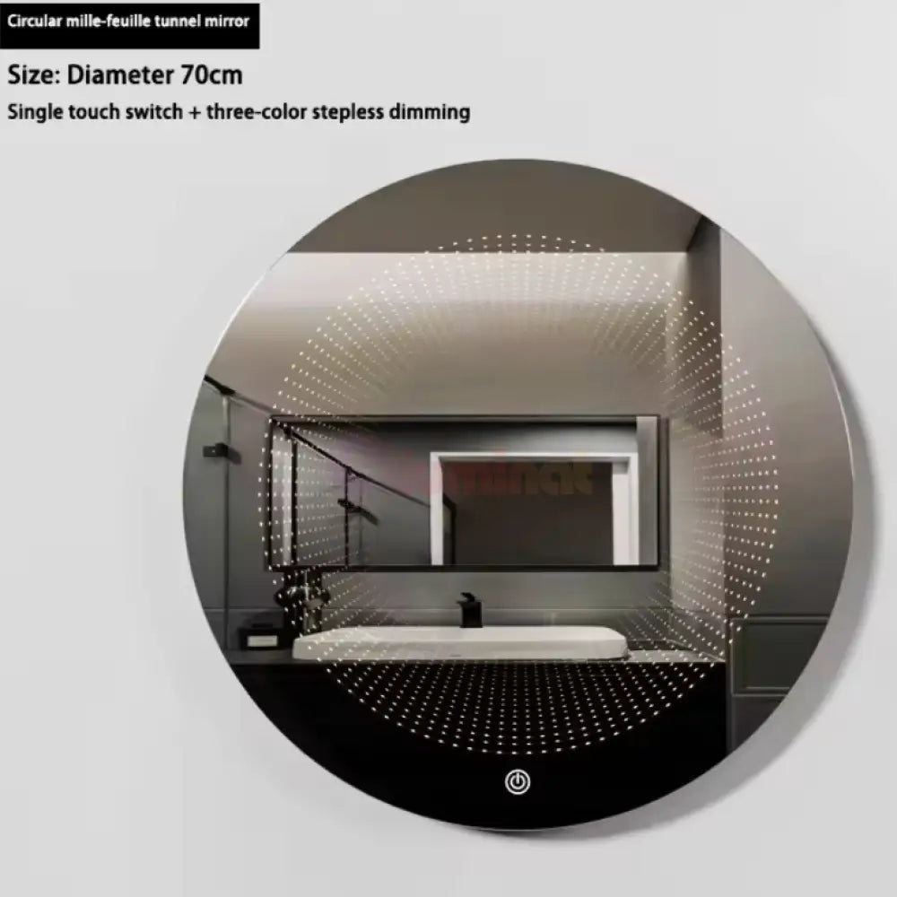 Oglinda Led Rotunda 3D Effect 70Cm 3 Lumini Si Touch Od019X Mirror
