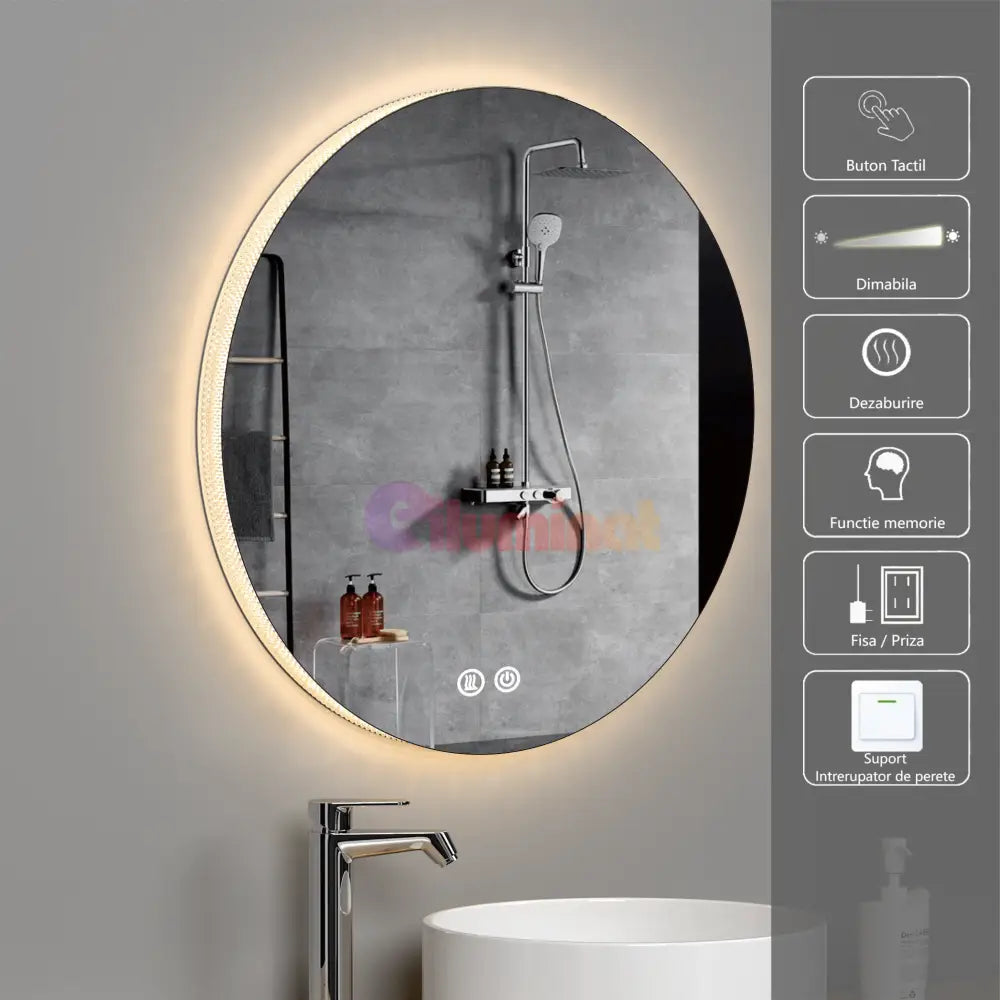 Oglinda Led Rotunda 60Cm 3 Lumini Dezaburire Si Touch Od005 Mirror