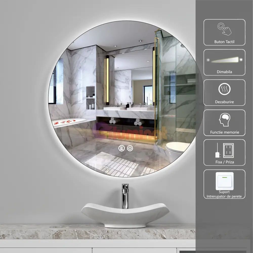 Oglinda Led Rotunda 60Cm 3 Lumini Dezaburire Si Touch Od006 Mirror