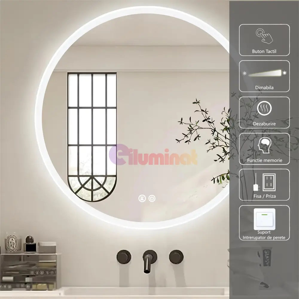Oglinda Led Rotunda 60Cm 3 Lumini Dezaburire Si Touch Od012 Mirror