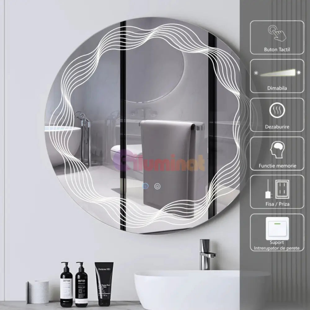 Oglinda LED Rotunda 60cm 3 Lumini Dezaburire si Touch E26S/60x60 FRAMELESS / 60CM LED MIRROR