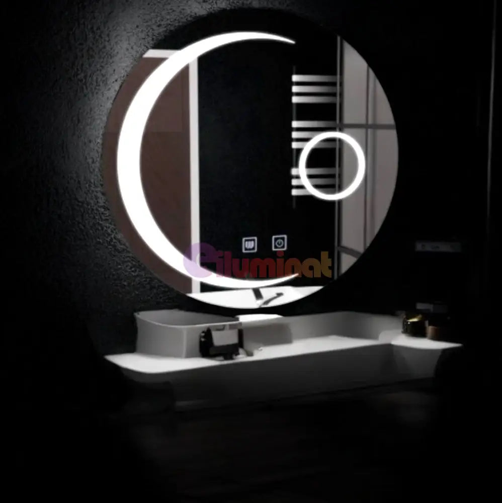 Oglinda Led Rotunda 60Cm Functie Dezaburire Si Touch Cu Lupa Semiluna Mirror