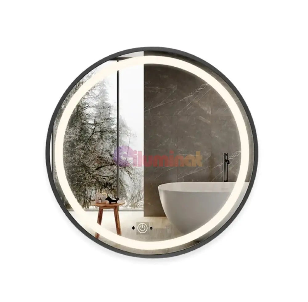 Oglinda Led Rotunda 60Cm Rama Neagra Dezaburire Si Touch C1176Bks Mirror