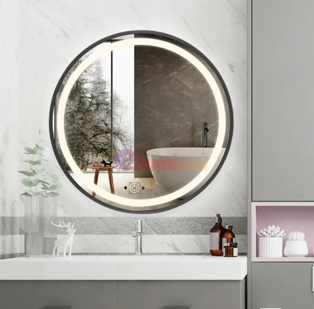 Oglinda Led Rotunda 60Cm Rama Neagra Dezaburire Si Touch C1176Bks Mirror