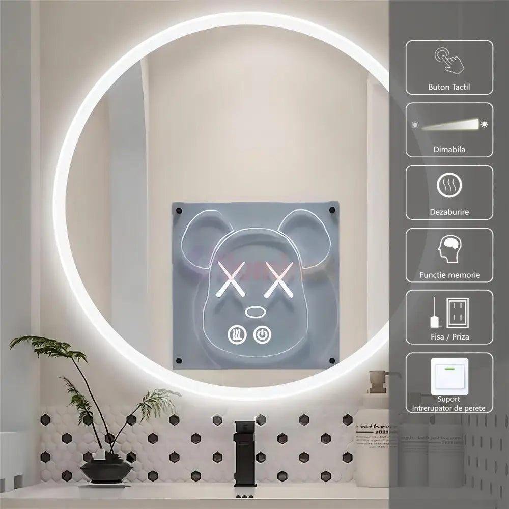 Oglinda Led Rotunda 70Cm 3 Lumini Dezaburire Si Touch Od013 Mirror