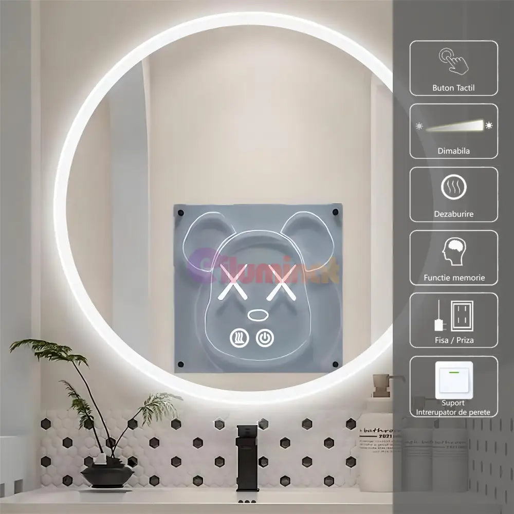 Oglinda Led Rotunda 70Cm 3 Lumini Dezaburire Si Touch Od013 Mirror