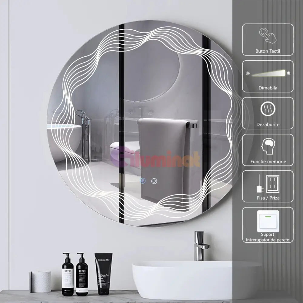Oglinda Led Rotunda 70Cm 3 Lumini Dezaburire Si Touch Od060-5 Mirror
