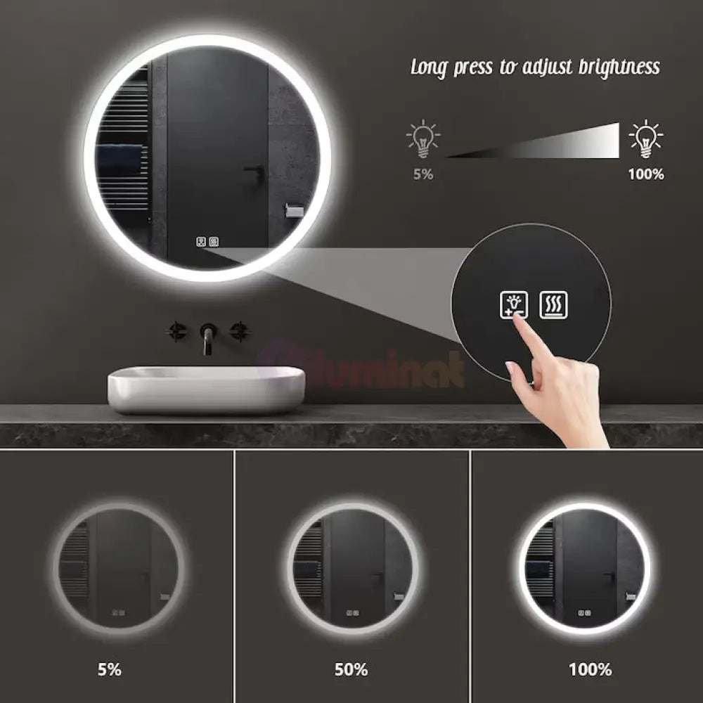 Oglinda LED Rotunda 70cm Functie Dezaburire si Touch E12S FRAMELESS / 70CM LED MIRROR