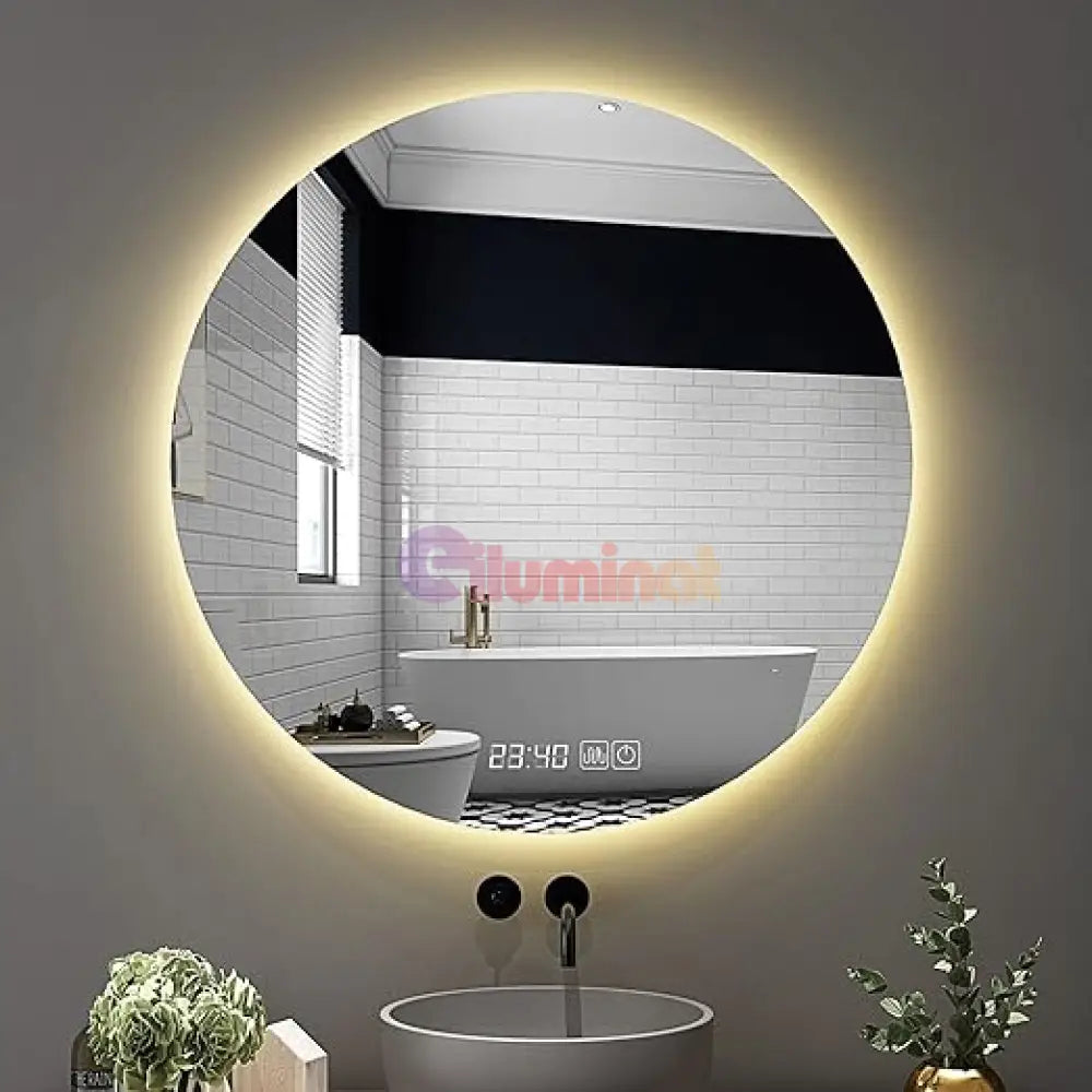 Oglinda Led Rotunda 70Cm Functie Dezaburire Touch Doua Lumini Si Ceas J170 Mirror