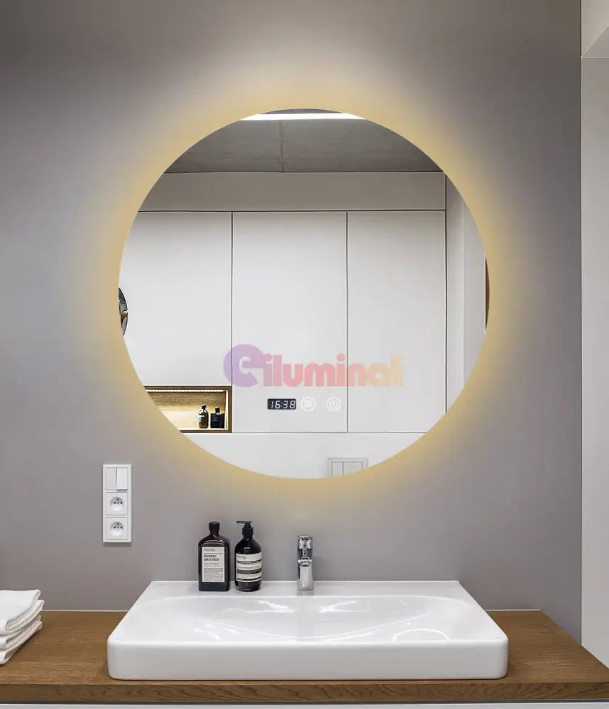 Oglinda Led Rotunda 70Cm Functie Dezaburire Touch Doua Lumini Si Ceas J170 Mirror