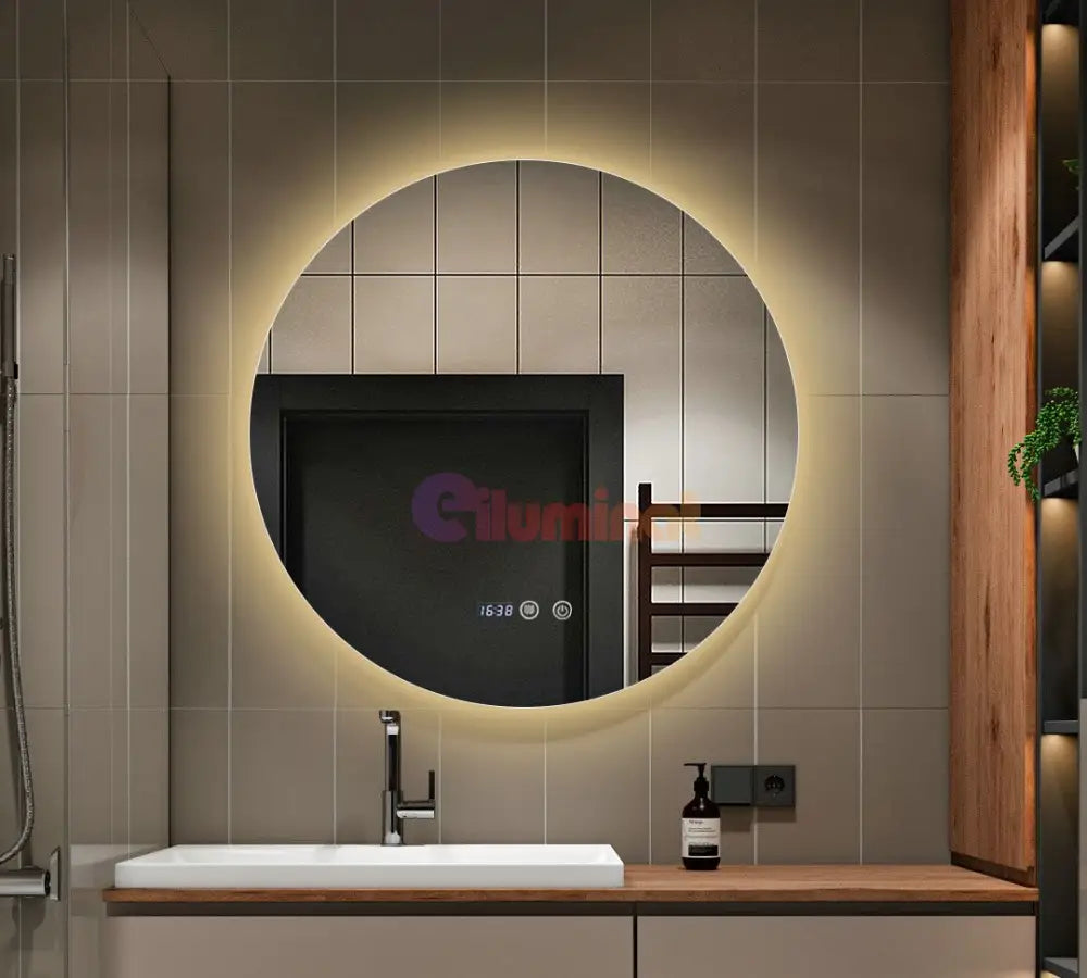 Oglinda Led Rotunda 70Cm Functie Dezaburire Touch Doua Lumini Si Ceas J170 Mirror