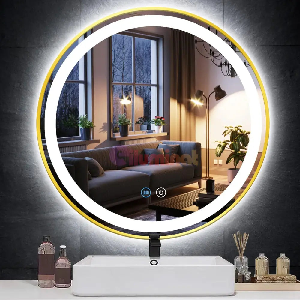 Oglinda Led Rotunda 70Cm Rama Aurie Touch Si 3 Lumini Od016/Gd Mirror