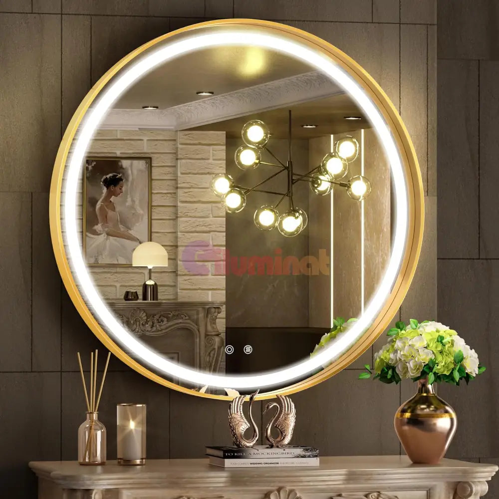 Oglinda Led Rotunda 70Cm Rama Aurie Touch Si 3 Lumini Od016/Gd Mirror
