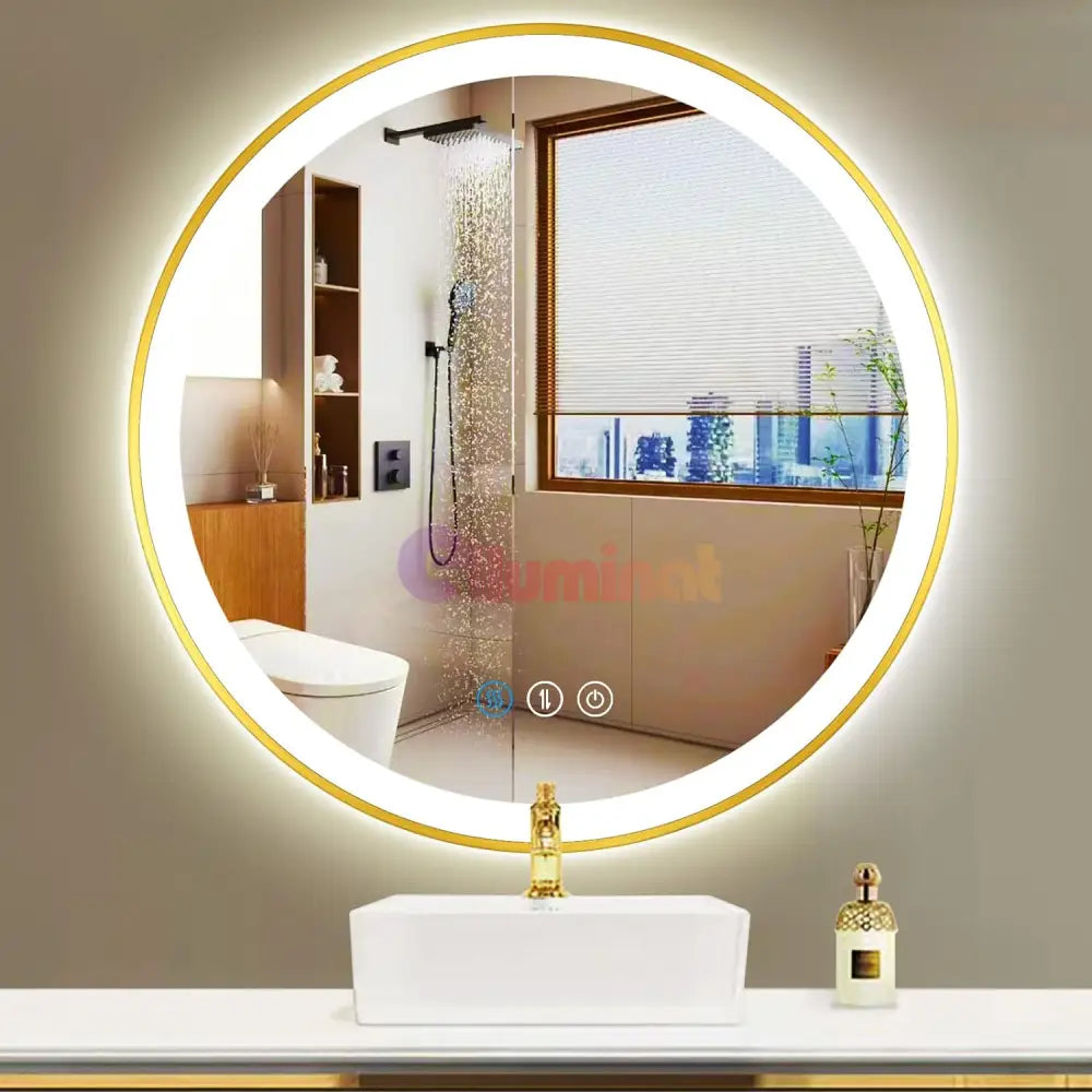 Oglinda Led Rotunda 70Cm Rama Aurie Touch Si 3 Lumini Od016/Gd Mirror