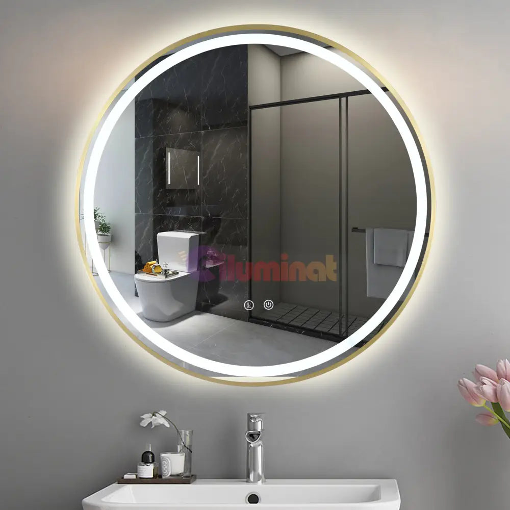 Oglinda Led Rotunda 70Cm Rama Aurie Touch Si 3 Lumini Od016/Gd Mirror