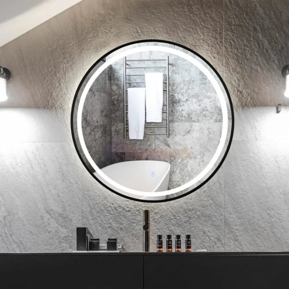 Oglinda Led Rotunda 70Cm Rama Neagra Dezaburire Si Touch J10 Mirror