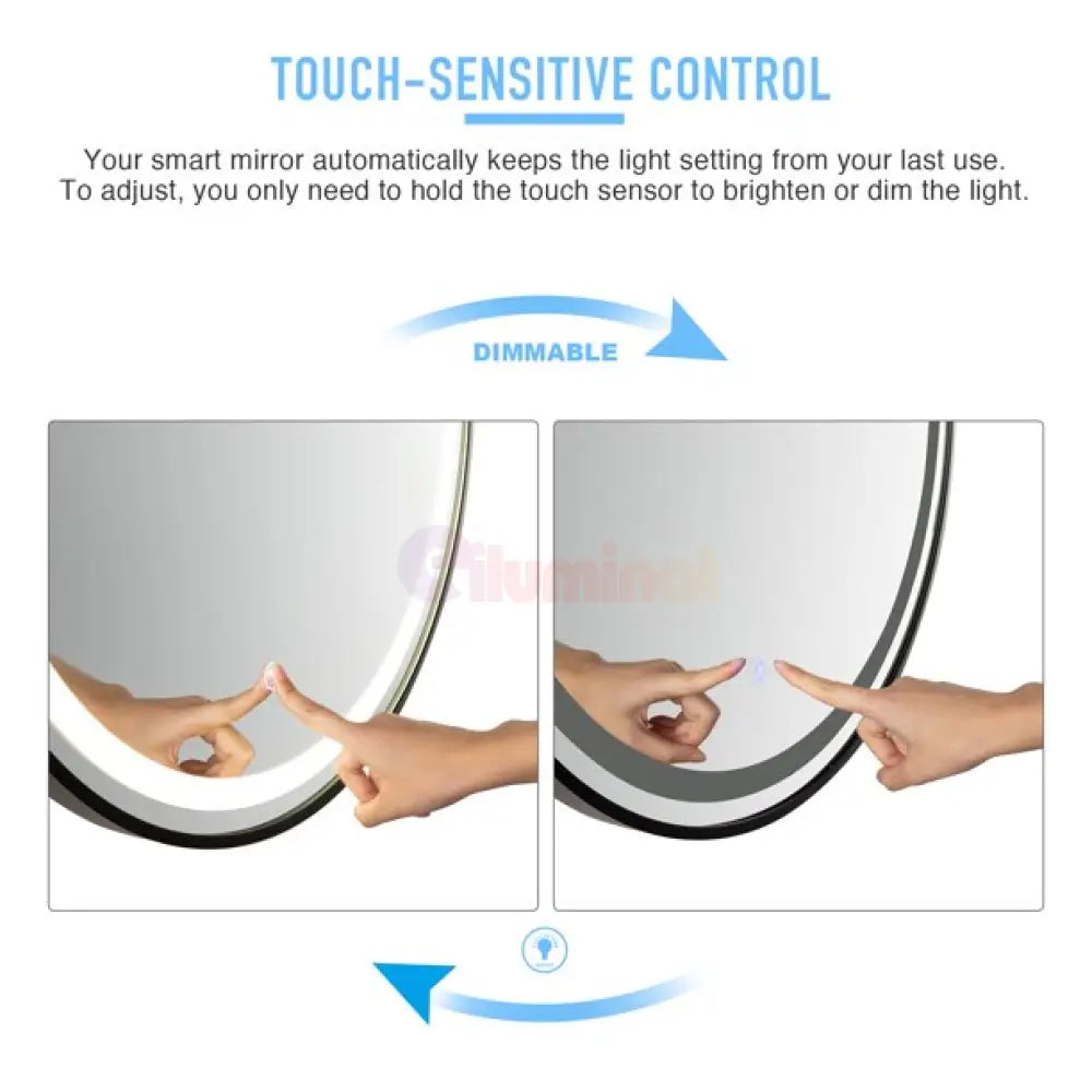 Oglinda Led Rotunda 70Cm Rama Neagra Dezaburire Si Touch J10 Mirror