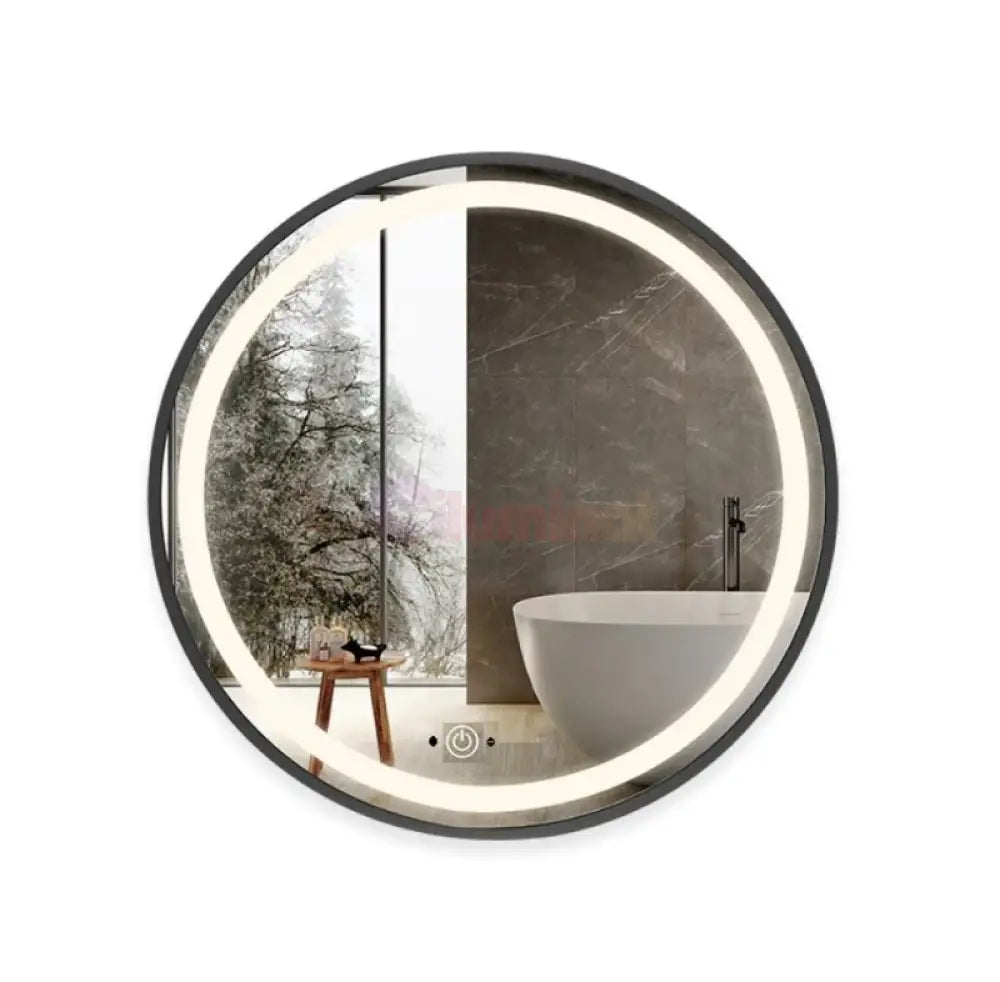 Oglinda Led Rotunda 70Cm Rama Neagra Dezaburire Si Touch J10 Mirror