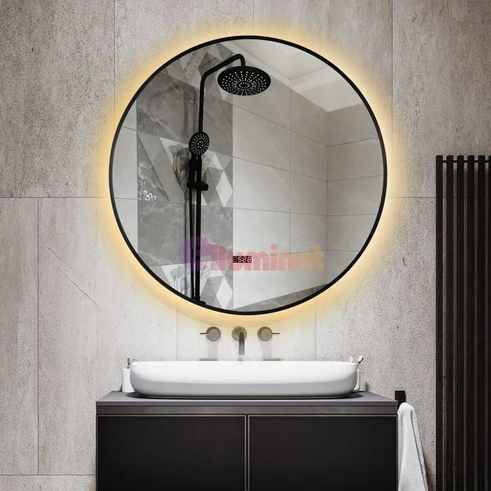 Oglinda LED Rotunda 80cm Rama Neagra Ceas Temperatura Touch si 3 Lumini NEAGRA / 80CM LED MIRROR