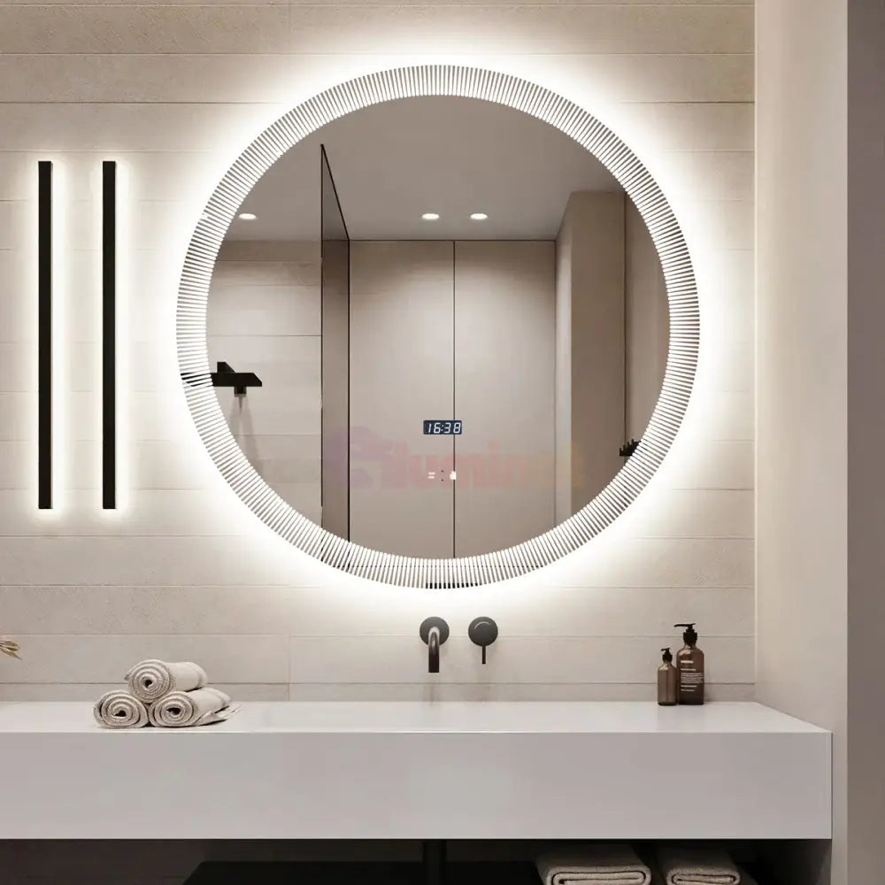 Oglinda LED Rotunda cu Ceas Ø70cm Functie Dezaburire si Touch LED MIRROR