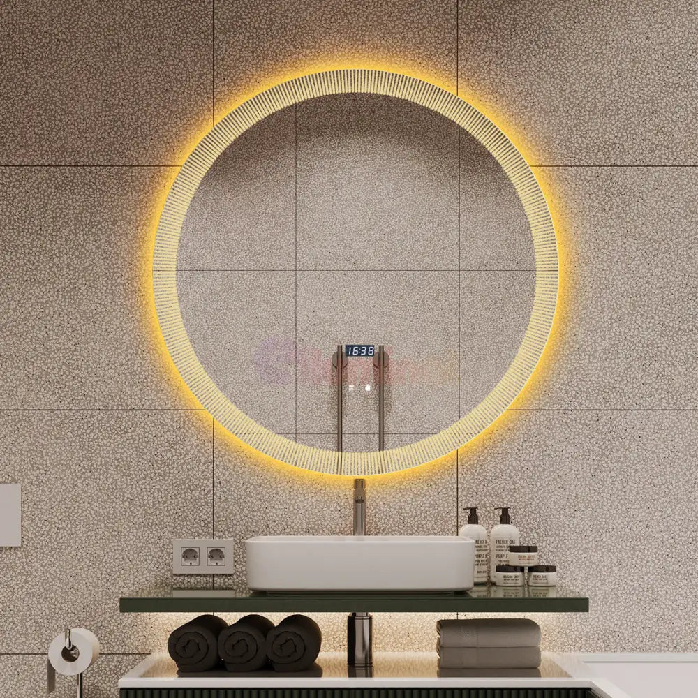 Oglinda LED Rotunda cu Ceas Ø70cm Functie Dezaburire si Touch LED MIRROR