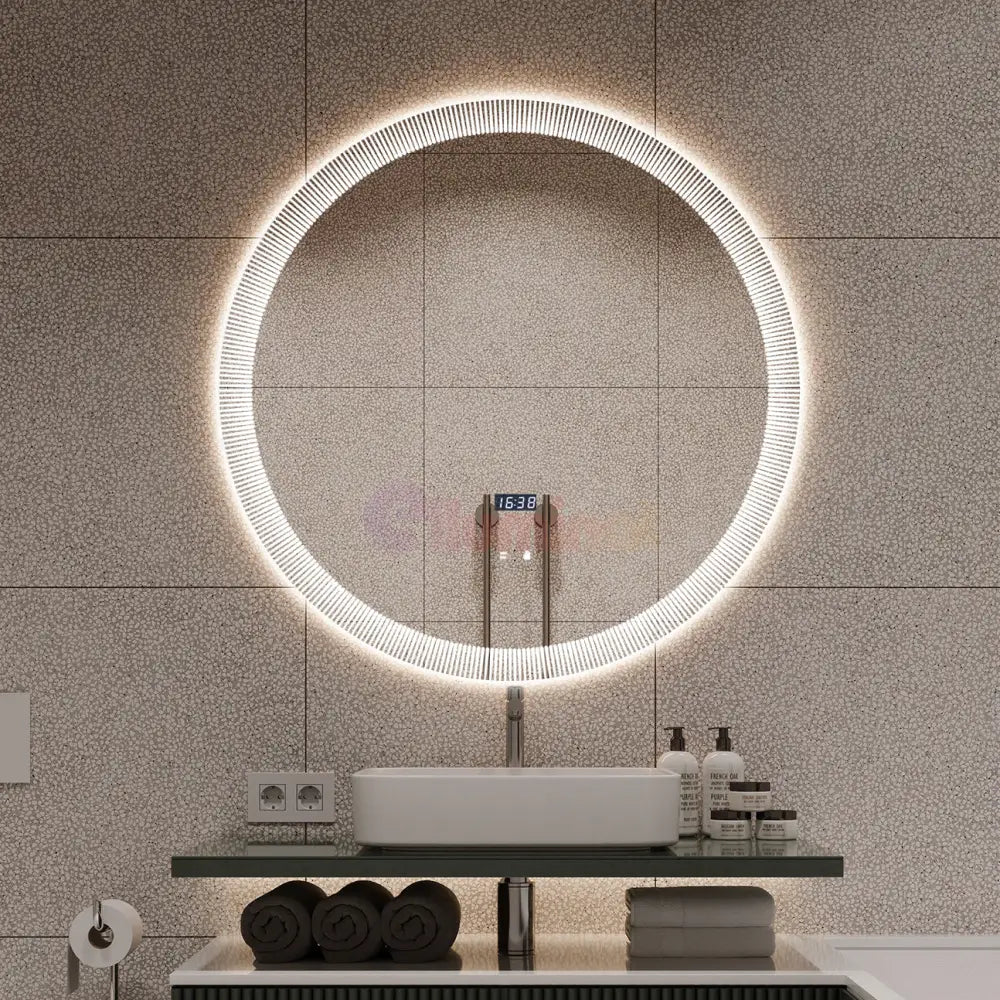 Oglinda LED Rotunda cu Ceas Ø70cm Functie Dezaburire si Touch LED MIRROR