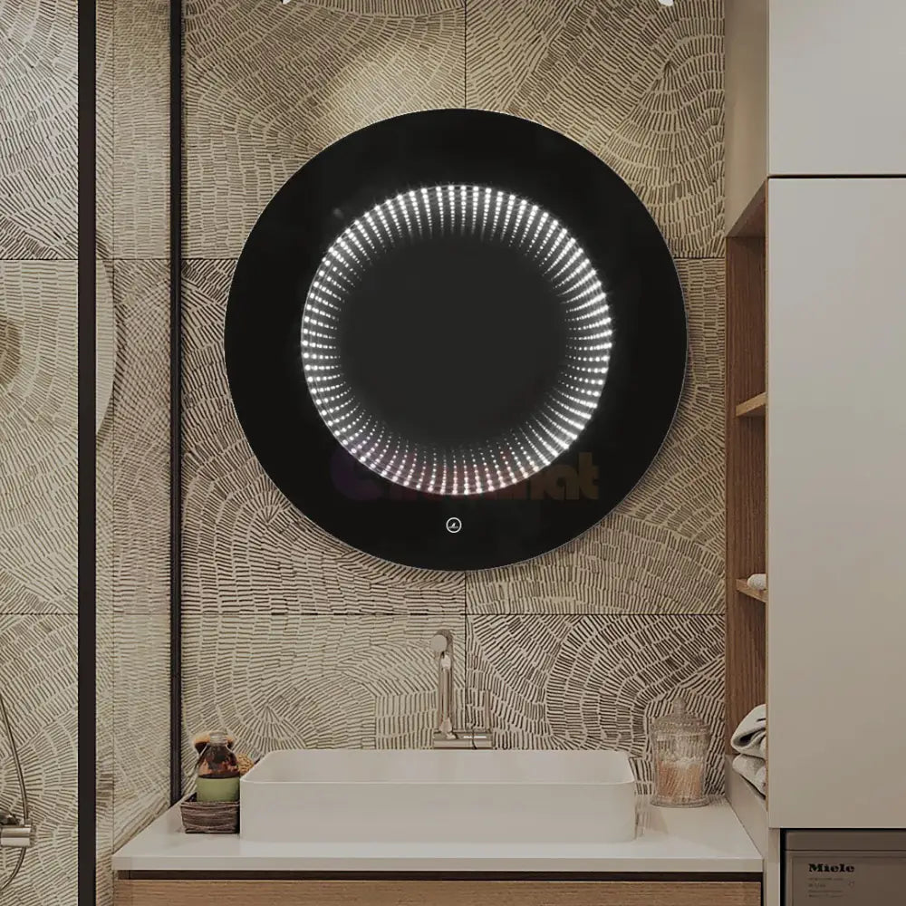Oglinda LED Rotunda cu Rama Neagra 3D Infinity Mirror 3 Lumini si Touch J183F LED MIRROR