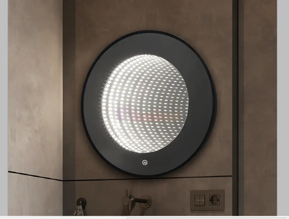Oglinda LED Rotunda cu Rama Neagra 3D Infinity Mirror 3 Lumini si Touch J183F LED MIRROR