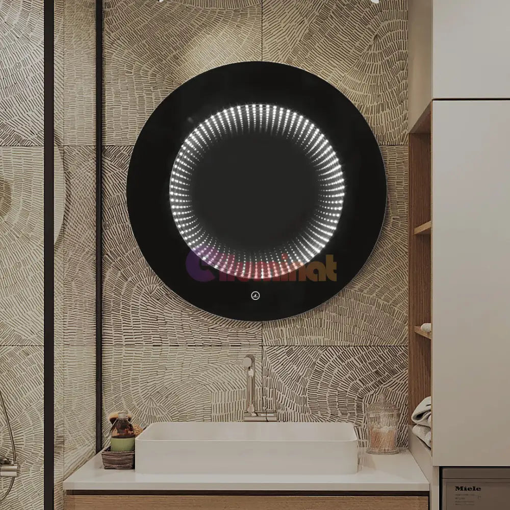 Oglinda LED Rotunda cu Rama Neagra 3D Infinity Mirror 3 Lumini si Touch J183F LED MIRROR
