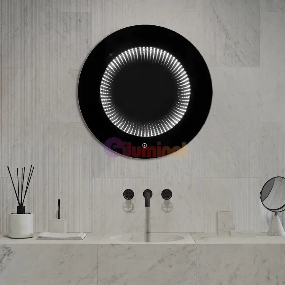 Oglinda LED Rotunda cu Rama Neagra 3D Infinity Mirror 3 Lumini si Touch J183F LED MIRROR