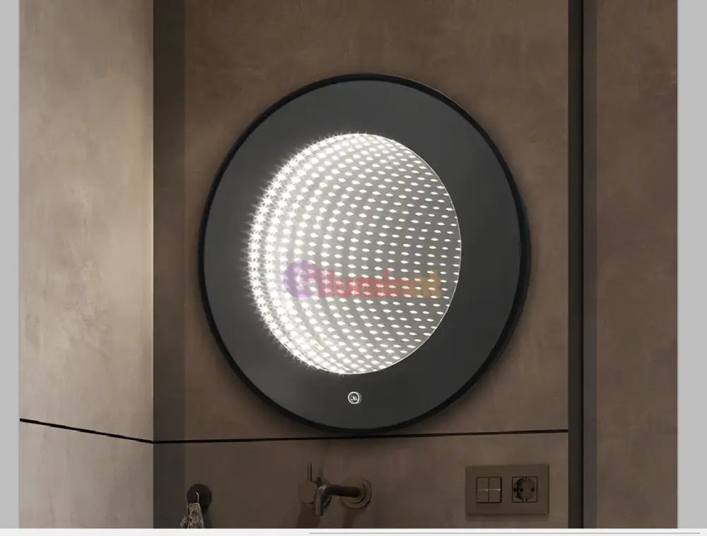 Oglinda LED Rotunda cu Rama Neagra 3D Infinity Mirror 3 Lumini si Touch J183F LED MIRROR