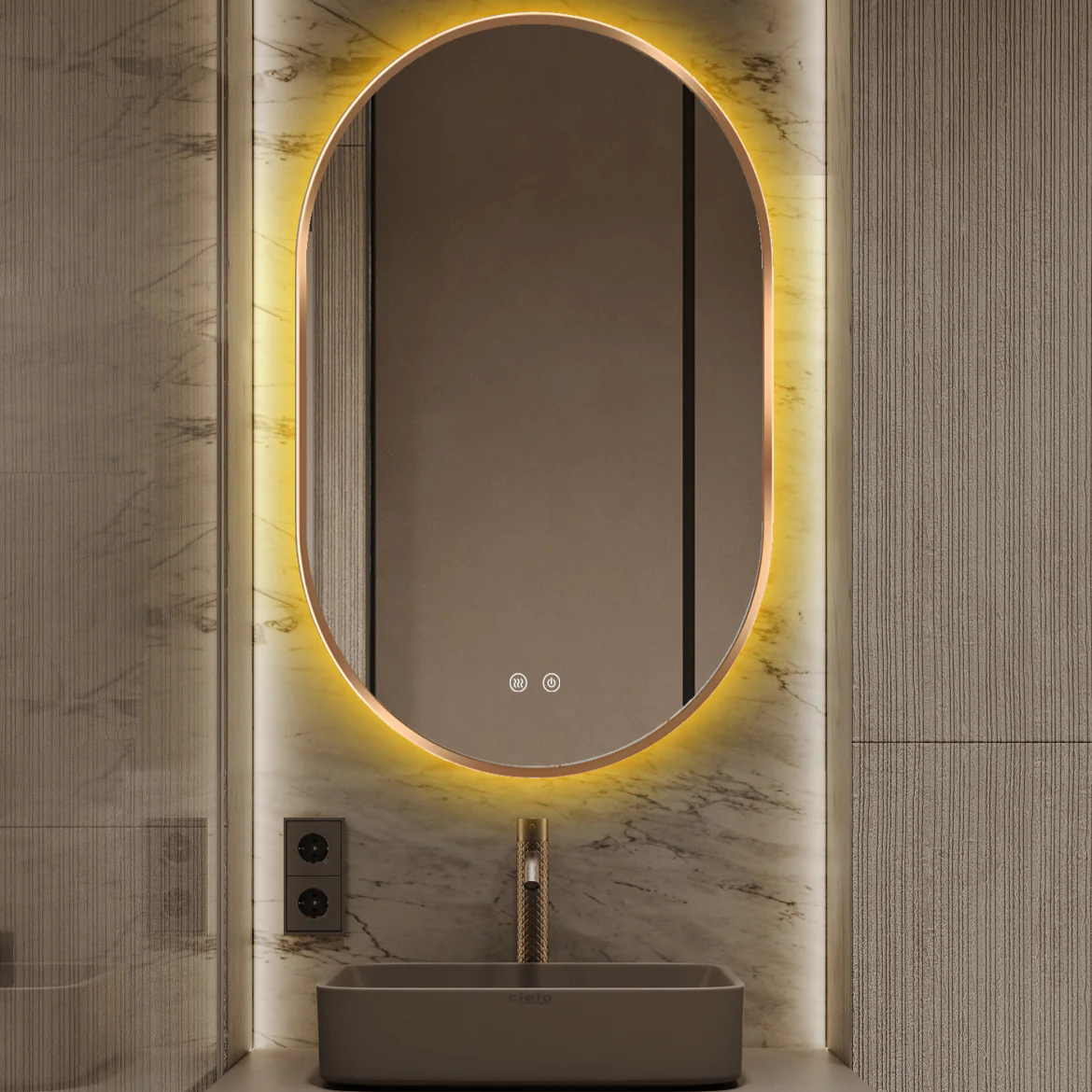 Oglinda LED si TOUCH Ovala 50x80cm Functie Dezaburire GOLD AURIE / 50X80CM LED MIRROR