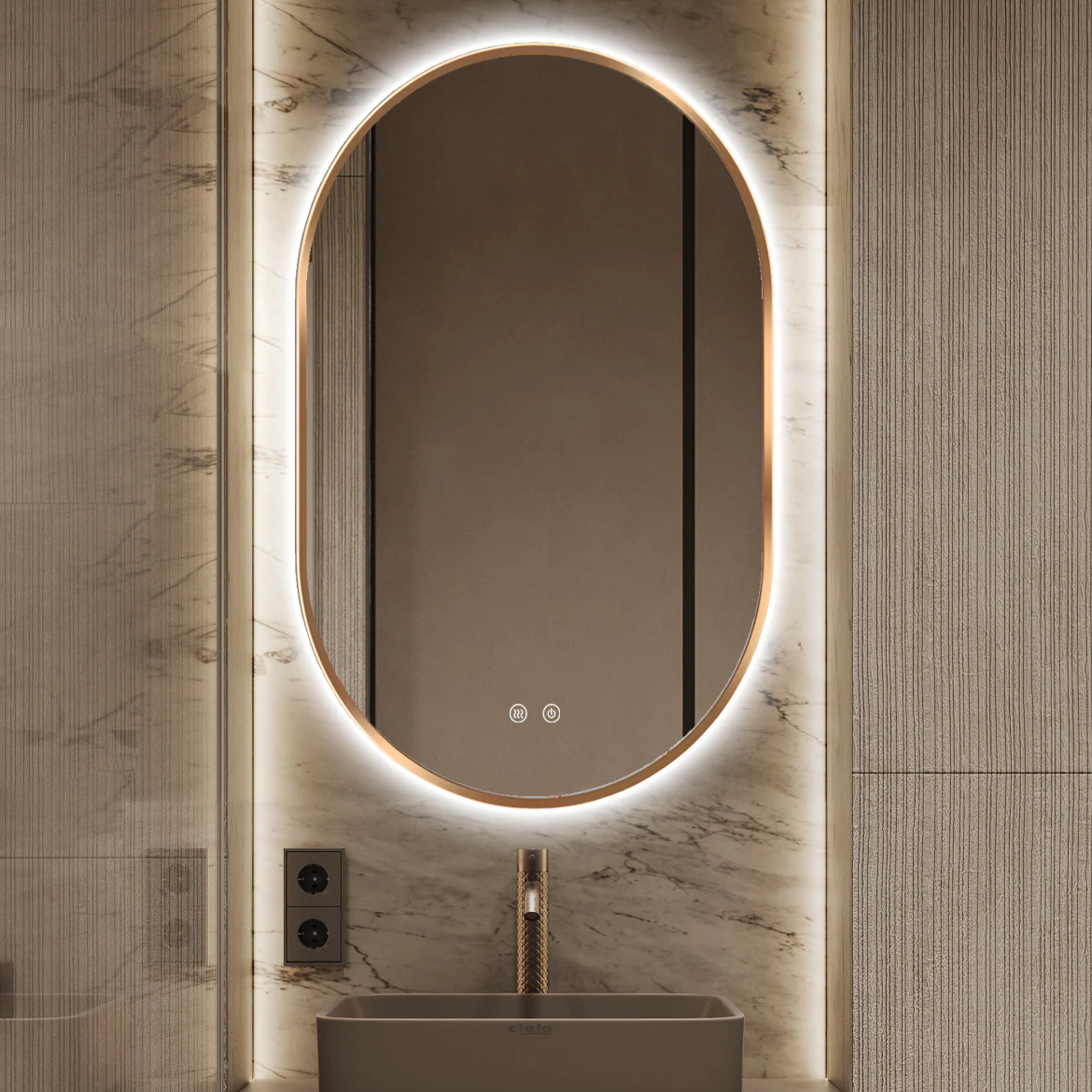 Oglinda LED si TOUCH Ovala 50x80cm Functie Dezaburire GOLD AURIE / 50X80CM LED MIRROR