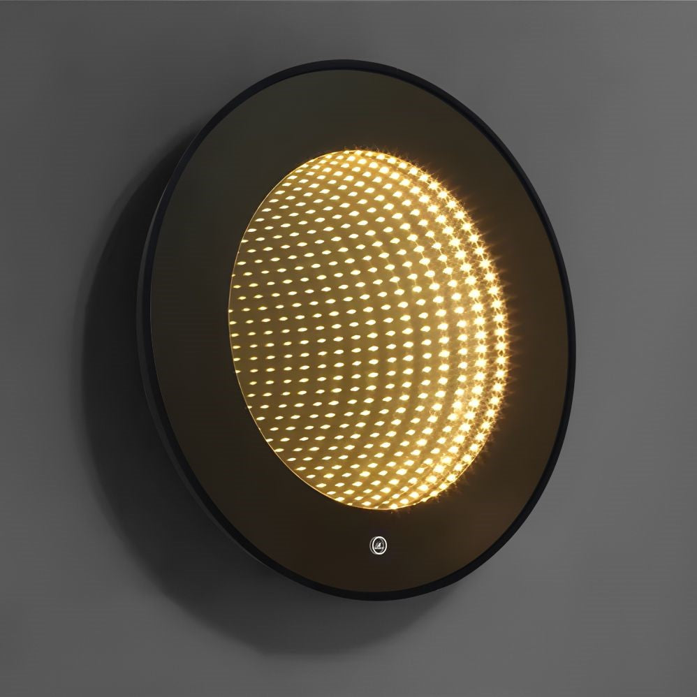 Oglinda LED Rotunda cu Rama Neagra 3D Infinity Mirror, 3 Lumini si Tou