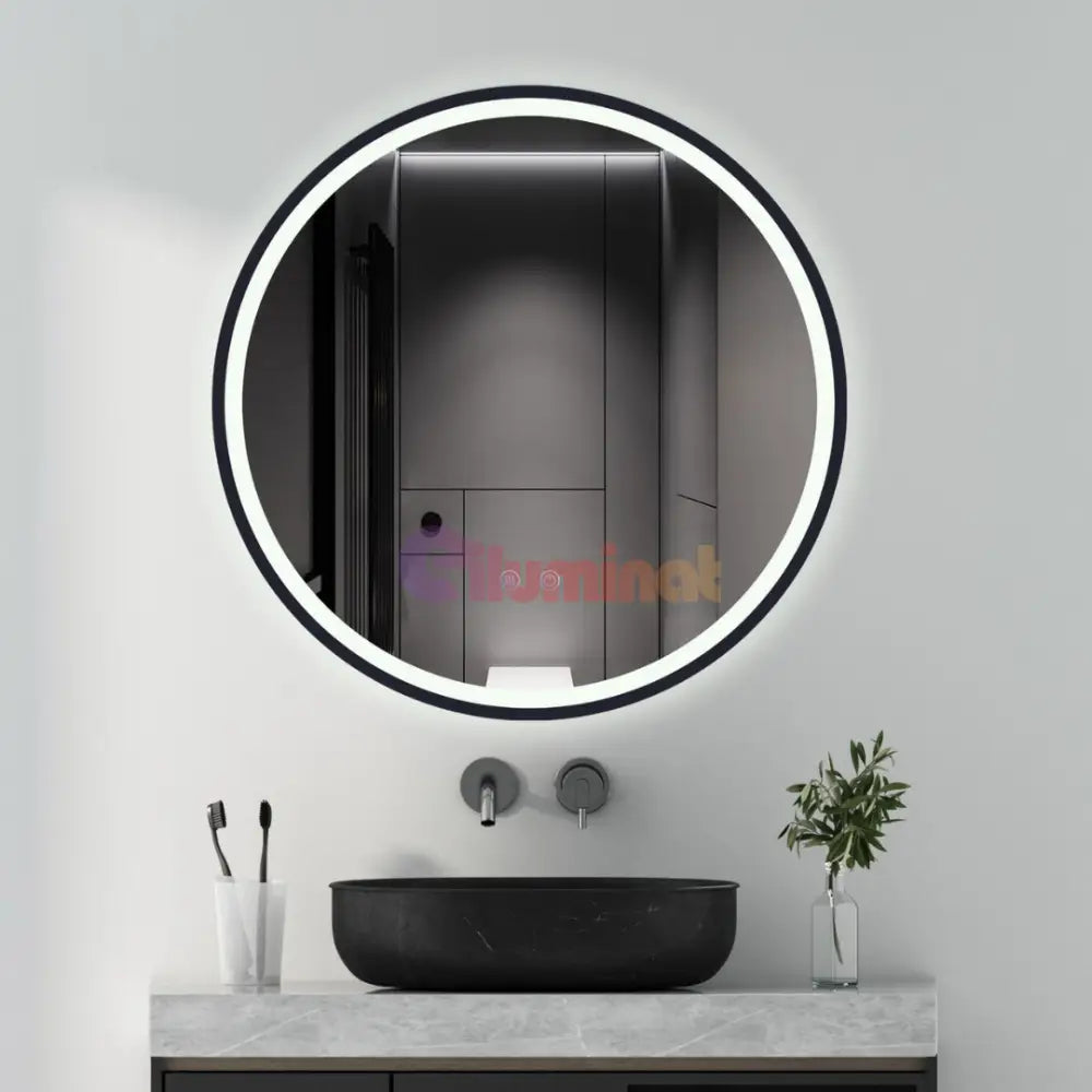 Oglinda Rotunda Neagra Dezaburire Touch 3 Lumini NEAGRA / 60CM LED MIRROR