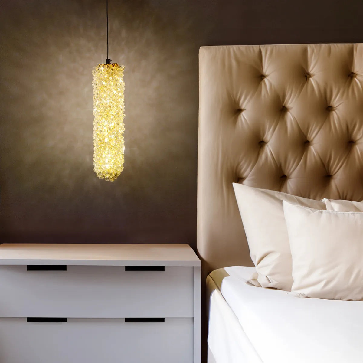 Pendul LED Cristal Sponge Cilindric Gold AURIE / CRISTAL Lighting Fixtures