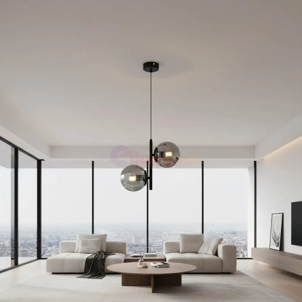 Pendul DIONIS Negru Abajur Fumuriu 2xE27 Chandeliers