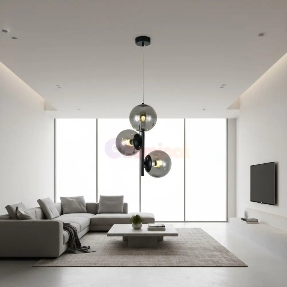 Pendul DIONIS Negru Abajur Fumuriu 3xE27 Chandeliers