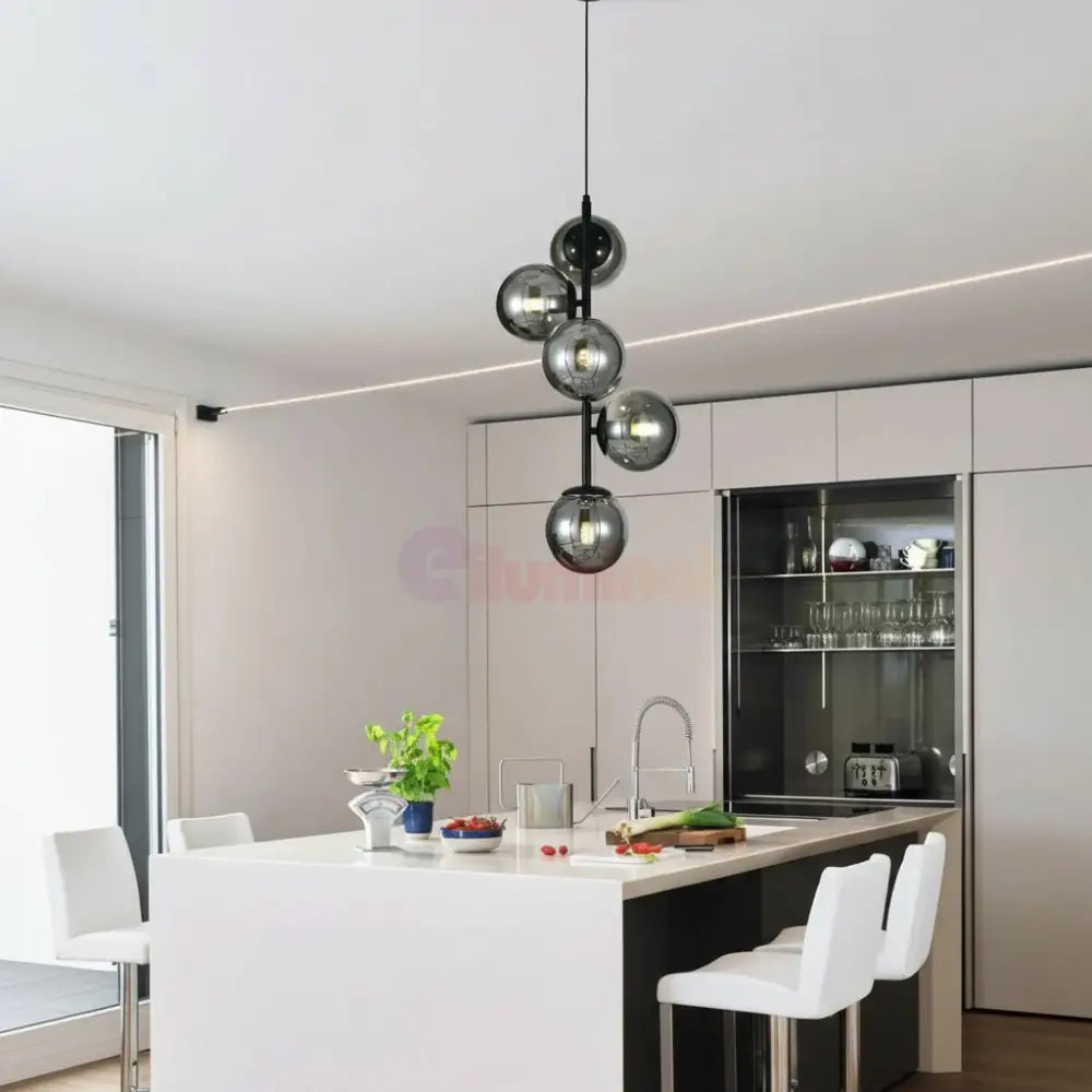 Pendul DIONIS Negru Abajur Fumuriu 5xE27 Chandeliers