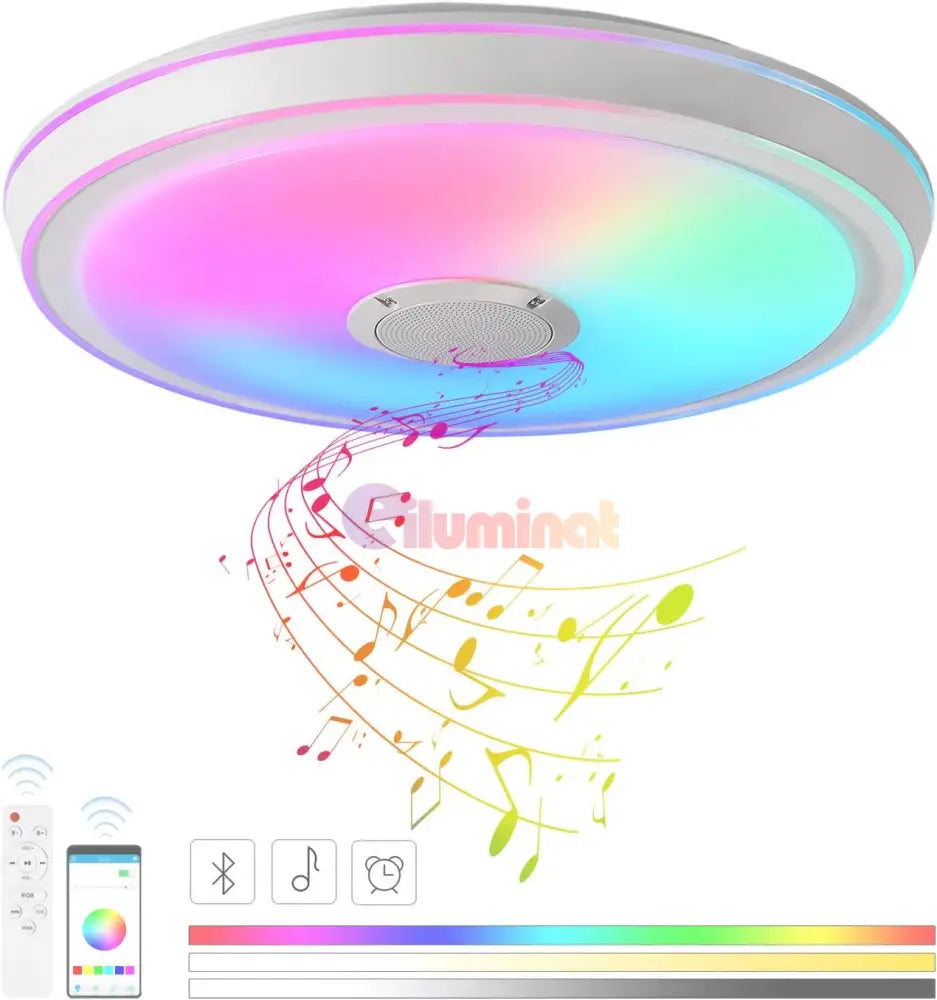 Plafoniera LED SMART 50W RGB + CCT Bluetooth si Telecomanda Echivalent 400W PLAFONIERA LED RGB MULTICOLORA CU BOXA