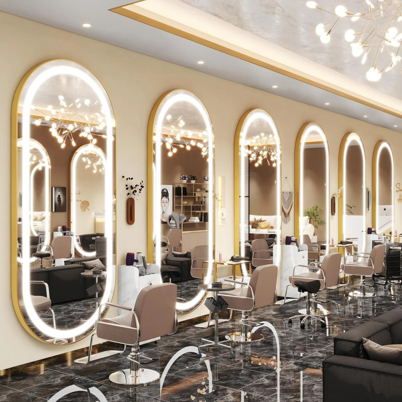 Oglinda LED FELOP Ovala Gold 160x50cm Touch si 3 Lumini