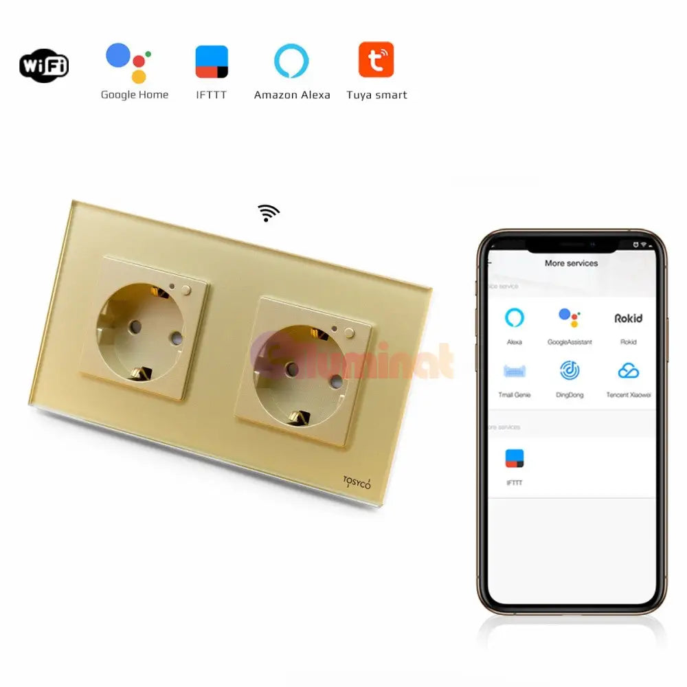 Priză Schuko Wifi Dublă Cu Ramă Din Sticlă