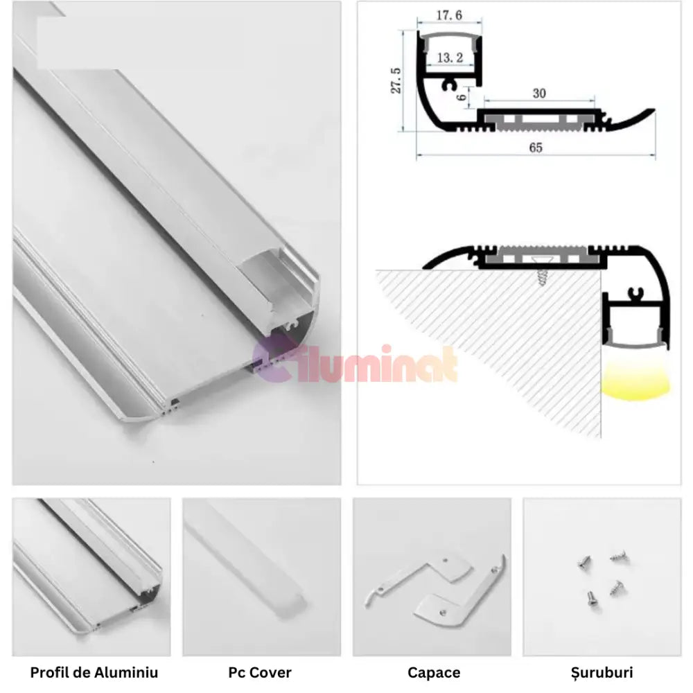 Profil LED Aluminiu Pentru Trepte 2 Metri LED Strips