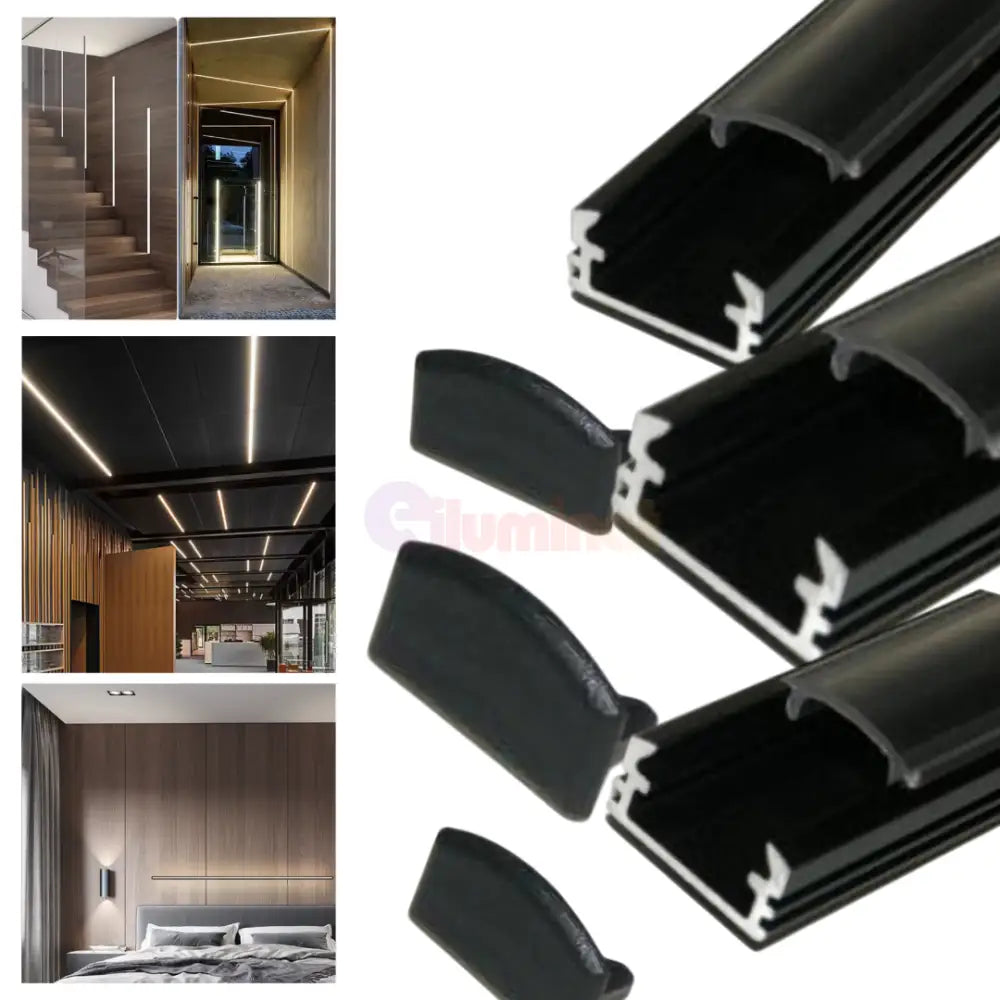 Profil LED Aplicat 2 METRI Negru cu Dispersor Negru LED Strips