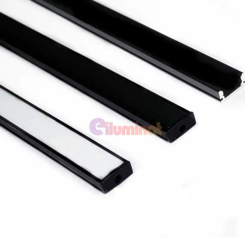 Profil LED Aplicat 2 METRI Negru cu Dispersor Alb LED Strips